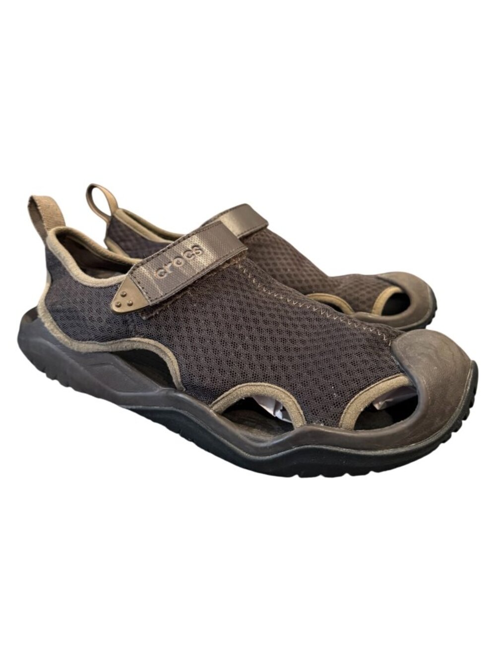 Crocs Swiftwater Mesh Fisherman Sandals Men’s Size 10 Brown Black Water Shoes